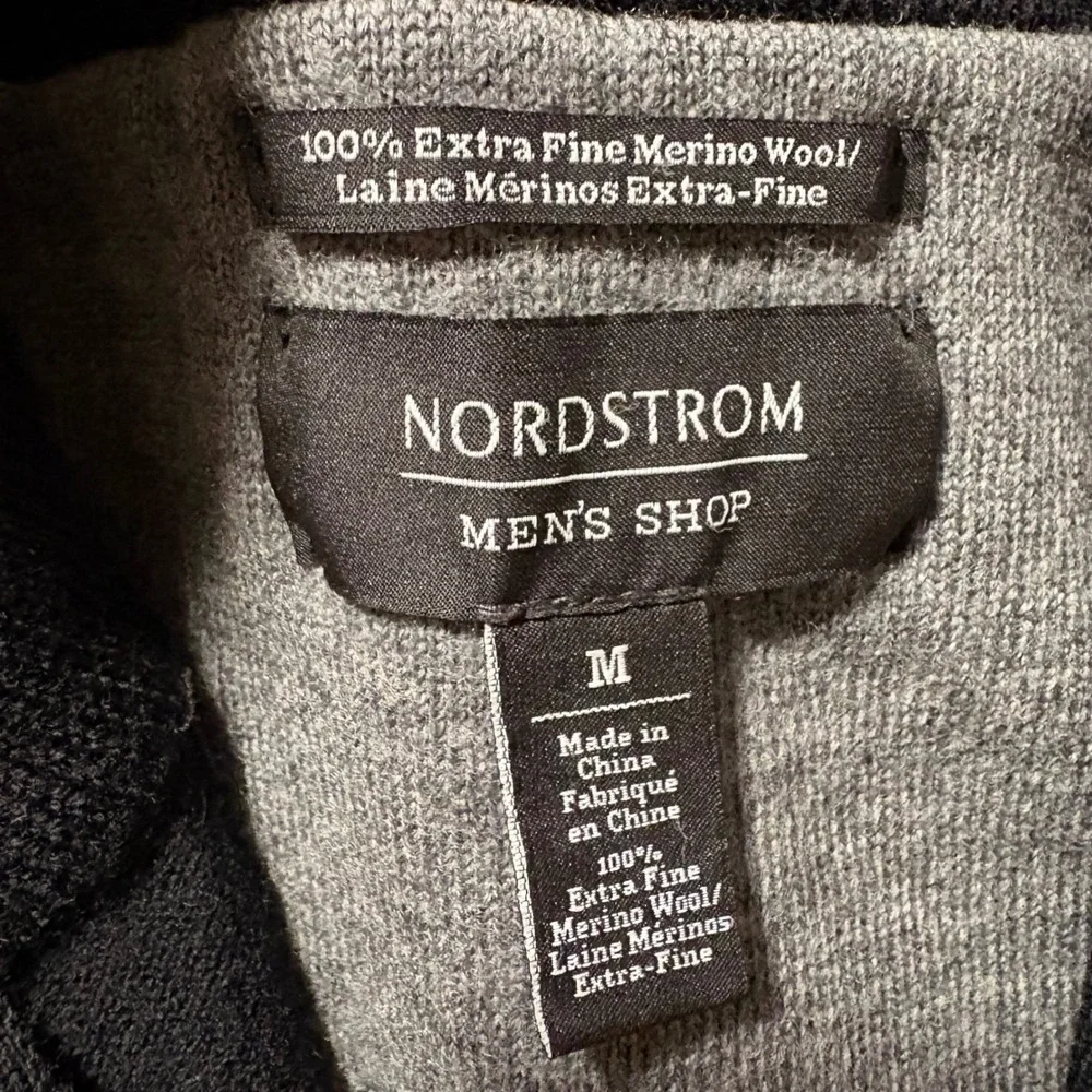 Nordstrom Quarter Zip Sweater Mens M Black Extra Fine Merino Wool MNV280882MN